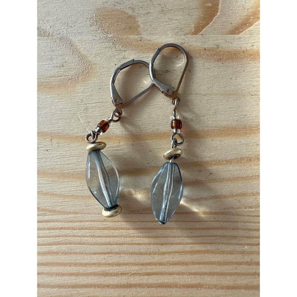 Blue Acrylic Beaded Leverback Earrings With Silver Accents
